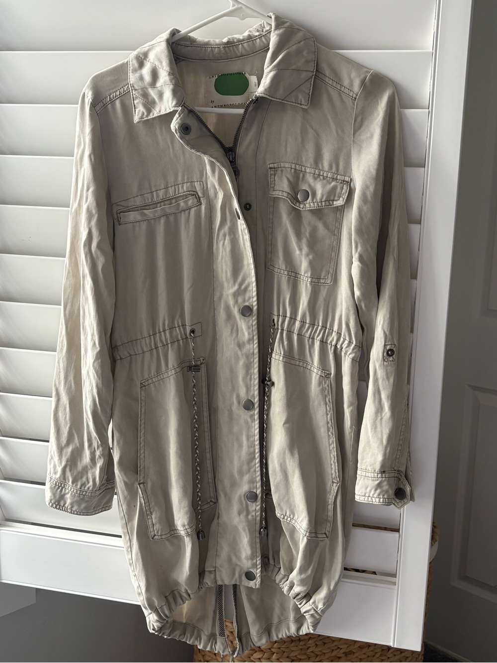 Anthro Light Beige Women's Utility Jacket with Drawstring Waist